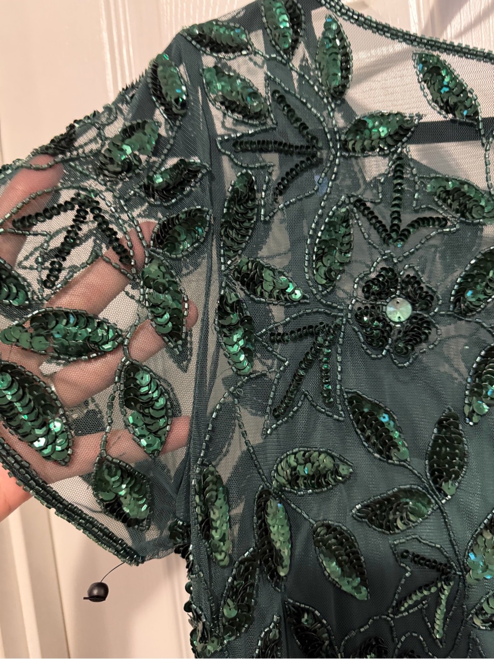 Adrianna Papell Emerald Green Short Sleeve Floral Godet Gown NWOT - Picture 7 of 7